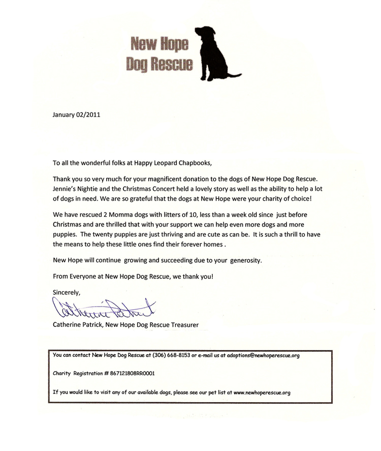 New Hope thank you letter
